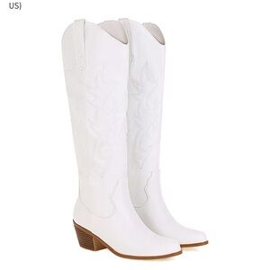 Fashion White Knee-High Western Boots Size 8